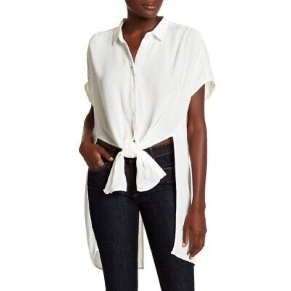 Astr The Label Tan Button-Up Paulina Knotted Top Size Small